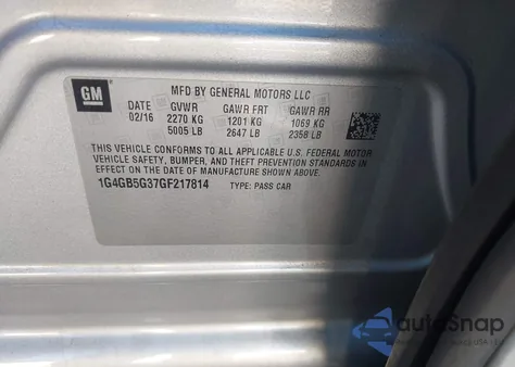 2016 Buick Lacrosse Leather from USA, damaged, VIN 1G4GB5G37GF217814